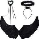 REDSTAR FANCY DRESS 3pc Dark Angel Costume for Women - Black Angel Wings, Angel Halo Headband and Fairy Wand Angel Accessories for Fallen Angel Costume Women - Angel Halloween Costumes for Women