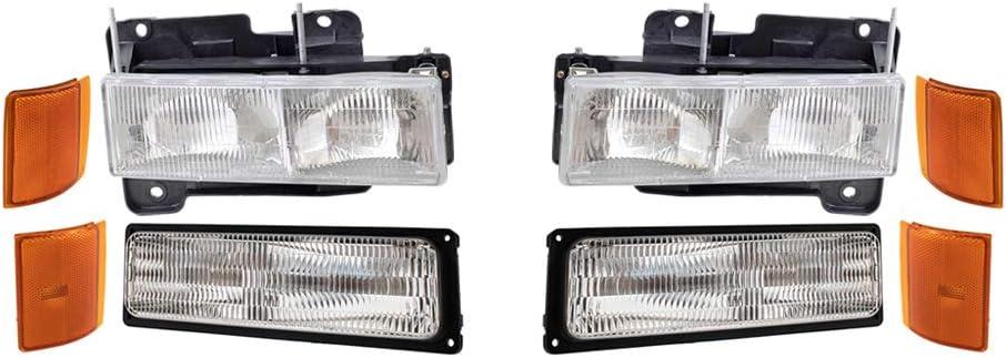 Brock 1223-0054C8 8pc Lighting Set With Headlights-Park/Signal Lights-Upper & Lower Side Marker Lights Compatible With 1994-2002 GMC C/K Pickup 1994-1999 GMC Yukon/Suburban - Not For Chevrolet Models