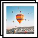 24x24 Picture Frame Set Of 2 Black With 20x20 Mat, Display Photo 20x20 With Mat Or 24 x 24 Without Mat, Wall Hanging Large 24x24 Poster Frame With Shatter Resistant Plexiglass, 2 Pack, Black