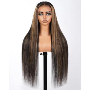 Real Bleached Knots Highlight Lace Front Wigs Human Hair 220% Density Balayage Glueless Wigs Human Hair 24 inch 13x4 Ombre Straight Lace Front Wig Pre Plucked Wigs for women FB27