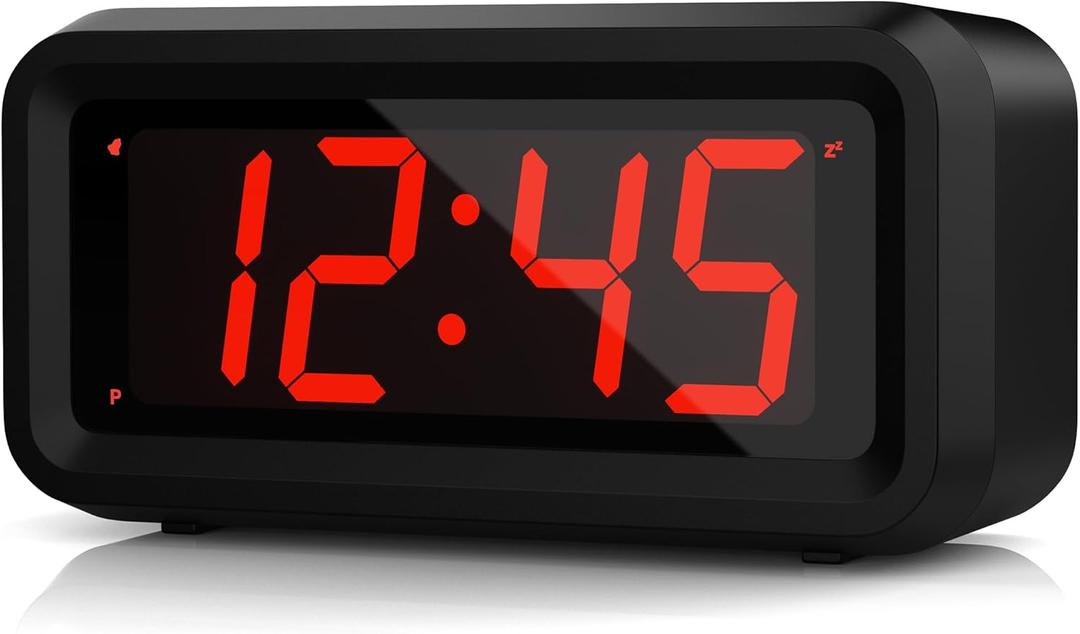 Alarm Clock, LED Digital Clock, Small Wall Clock, Battery Operated, Adjustable 3-Level Led Brightness, Dim Night Mode, 12/24Hr, Cordless, Constantly 1.2'' Digits Display for Bedroom/Travel,Easy to Set (Black Case-red Led)