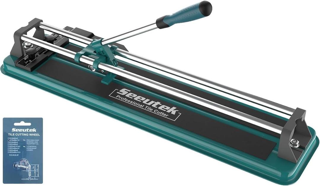 Seeutek 17 inch Manual Tile Cutter, Professional Porcelain Ceramic Tile Cutter, Double Rails Design with Tungsten Carbide Cutting Wheel