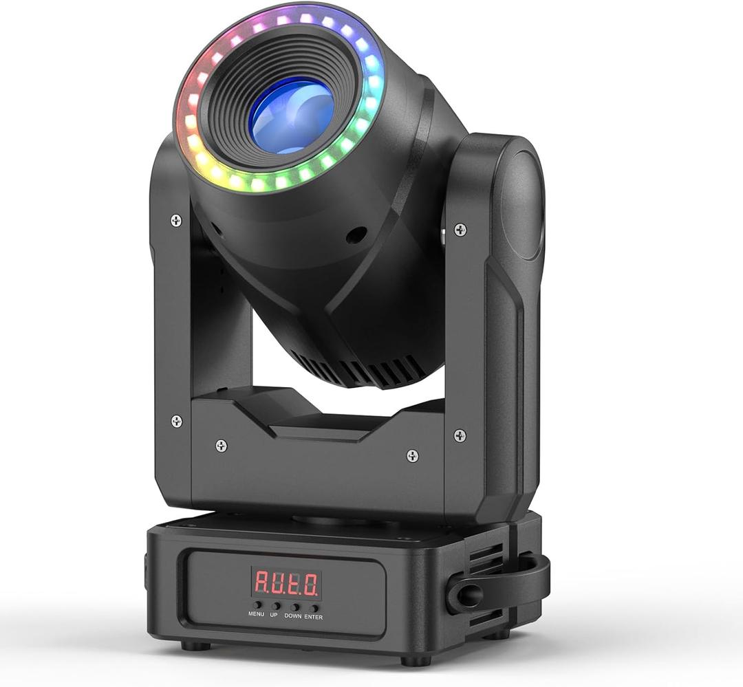 150W Ring Moving Head DJ Lights with 2-Way Rainbow Effect,7 Color 7 Gobo 3 Prism LED RGBW 4-IN-1 Stage Lighting Controlled by 13/15CH DMX-512Sound Activated Beam Light for Party KTV Wedding Christmas