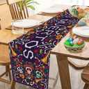 3 x LFIVEOOH Dia De Los Muertos Mexican Table Runner, Sugar Skull Decor, Rustic Linen Day of The Dead Decorations, Fiesta Party for Home Kitchen Dining Room, 7213 Inch