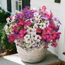 12Pk Daisy Artificial Flowers for Outdoors with Eucalyptus - UV Resistant Fake Flowers for Hanging Basket Vase Planter Window Box, Realistic Silk Faux Plants for Porch Garden Home Decor,White|Spring (Purple+white+wine Red)