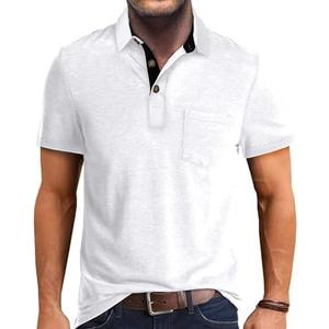 Men's Casual Polo Shirts Classic Button Basic Short Sleeve Shirt Solid Color Cotton Tees Golf Stylish Tops, L