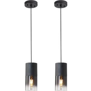 2-Pack Black Pendant Light Fixtures, Adjustable Modern Pendant Lights for Kitchen Island, Industrial Glass Pendant Lights for Dining Table Hallway Bedroom Living Room