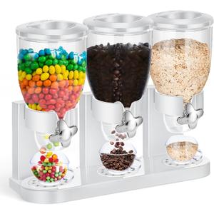 Umigy 1 Pack Triple Indispensable Dry Food Dispenser 67oz Each Capacity Cereal Container for Storage Preserving Dispensing Kitchen Rice Candy Nuts Dog Food Granola Snack Gumball Countertop (White)