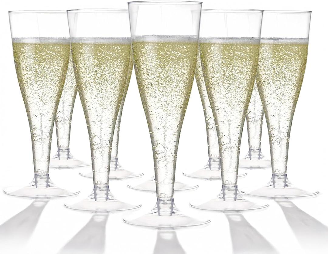 Prestee 100 Pack Clear Plastic Champagne Flutes - 4.5 oz Durable Disposable Champagne Glasses for Parties, Weddings, Toasting and Large Celebrations - Elegant Wine Glasses Stemware for Easy Cleanup, 100 Count