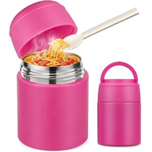 10oz Soup Thermo for Hot Food Kids Insulated Food Jar with Spoon Wide Mouth Stainless Steel Lunch Container Leak Proof Vacuum Food Box for School Travel Picnic Rosy