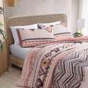 Boho Duvet Cover King Size, 3pc Bohemian Chic Striped Geometric Quilt Cover Set, Soft Reversible Duvet Cover with Zipper, Pink