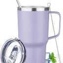 20 oz Tumbler with Handle Stainless Steel Insulated Coffee Mug Tumbler with Lid and Straw Double Wall Vacuum Insulated Coffee Mug Leak Proof Travel Tumbler for Hot and Cold Drink (Pale Purple, count of 8)