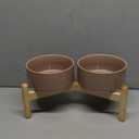 Havniva Ceramic 6.1inch Raised Dog Bowl with Stand for Small and Medium Breed Dog Dish Pet Food and Water Bowl (Double Bowl with Stand - Brown Coffee, 28oz)