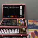 175-Pack Deluxe Wooden Art Set Drawing Painting Kit with 2 Drawing Pads, Acrylic Paints, Colored Pencils, Crayons, Paint Brush, Art Kit in Wooden Case, Gift for Artist, Adults, Teens and Kids (Pink)