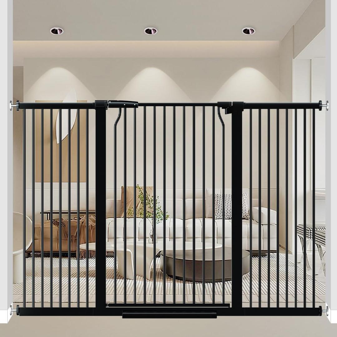 40.55" Extra Tall Dog Gate for Doorways Stairs, 57.5-60.2 in Extra Wide Baby Gate Walk Thru, Pressure Mounted Tall Pet Gates No Drill, Large Doggie Gates with Door, Auto Close Indoor, Black