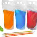 C CRYSTAL LEMON 100PCS Reclosable Alcohol Pouches with Straws & Funnel, Leakproof Drink Bags for Juice, Smoothies, Cocktails, Slushies