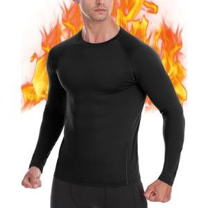 Mens Thermal Compression Shirts, Warm Long Sleeve Fleece Lined Tops Athletic Base Layer for Running Cold Weather (Large, Black)
