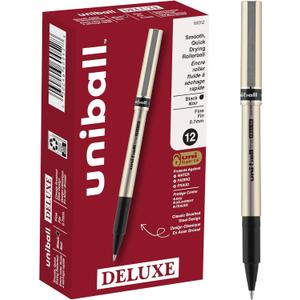 Uni-ball Deluxe Rollerball Pens, Fine Point (0.7mm), Black, 12 Count
