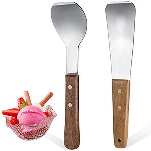 Patelai 2 Pcs Ice Cream Scoop Stainless Steel Ice Cream Shovel with Wooden Handle Dessert Spade Butter Cutter Flat Metal Spade for Dining Kitchen Utensil Home Commercial