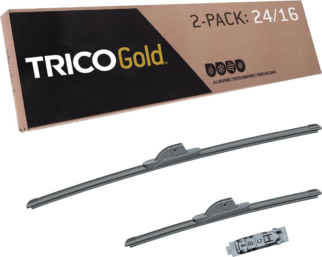 TRICO Gold 24" + 16" Premium Automotive Replacement Windshield Wiper Blades (Set of 2), Passenger and Driver Side All-Weather Beam Wiper Blades for Select Vehicle Models