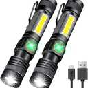Hqdz-td Flashlight USB Rechargeable,LED TAC Flashlight Pack -2,Super Bright 2000 Lumens Compact Tactical Flashlights for Outdoor Activity & Emergency Use - Best Gifts for Men & Women - Black