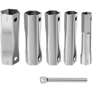 6 PCS Shower Valve Socket Wrench Set with Bar Handle 5 Sizes, Faucet Nut Removal Tool, Plumbers Socket Set, Plumbers Spanner Wrench Set, Double Ended Plumbers Spanner Wrench Set