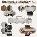 Abyssaly Hexagon Mirror Stickers for Walls 10 Pack 11.8''x11.8'' Self Adhesive Flexible Acrylic Wall Mirrors Decorative Peel and Stick Mirror Tiles 2mm Thick Stick on Mirror for Wall Door Locker