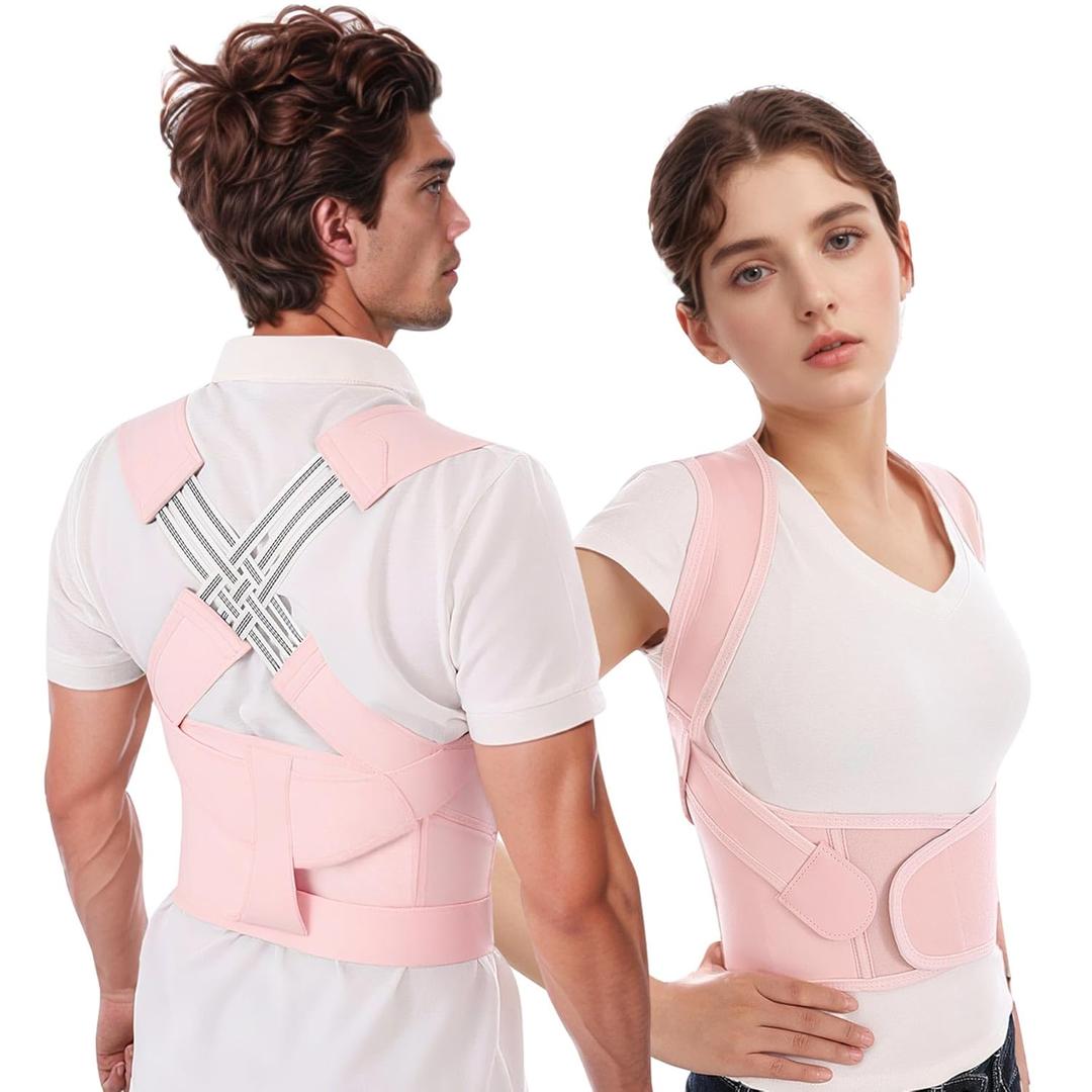 Back Brace Posture Corrector for Women and Men Lower Pain Relief Straightener Support Scoliosis Upper Pro Align Full Spine Belt Hunchback Highest Rated Work Dowagers Hump Lumbar Pink Large (Pink, L)
