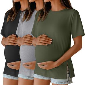 Ficerd 3 Pack Women's Maternity T Shirts, Short Sleeve Side Split Pregnancy Tops Casual Crew Neck Pregnant Tees Mama Clothes (M) Ficerd 3 Pack Women's Maternity T Shirts, Short Sleeve Side Split Pregnancy Tops Casual Crew Neck Pregnant Tees Mama Clothes (M)
