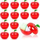Jansun 12 Pcs Plastic Apples Containers Teacher Gifts Bulk Red Clear Apples Container Apples Decorations for Back To School Candy Holder Rosh Hashanah Christmas Party Favor (2.4 x 2.4 Inch) with Toys and Crayons