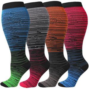 CUBlEX 4 Pairs Plus Size Compression Socks Unisex 20-30mmHg Knee high XXL- XXXXL for Woman & Man (Black)