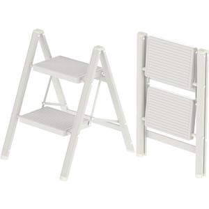 2 Step Ladder, Folding Step Stool with Anti-Slip Wide Pedal, Anti-Slip Feet, Sturdiest Steel Construction, 330lbs Capacity Steel Ladder for Home and Office, White