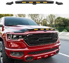 CZmenghe Hood Protector with LED Light Compatible with 2019-2026 Dodge RAM 1500 Hood Deflector Glossy Black Three Section Lightshield Replacement for 2019-2026 Dodge RAM Accessories