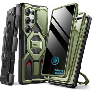 TONGATE Magnetic Stand for Samsung Galaxy S25 Ultra Case with Privacy Screen Protector, [Compatible with Magsafe] [Military Drop Protection] S25 Ultra Case with Camera Cover & Belt Clip, Green Privacy