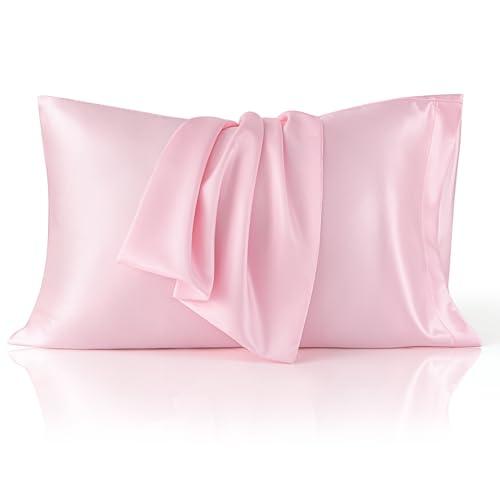 Bedsure Satin Pillowcase 2 Pack Similar to Silk Pillow Cases Standard Size, Pink Pillow Case Covers with Envelope Closure, Home Decor Valentine Gifts for Women Girls,20x26 Inches, 2pcs