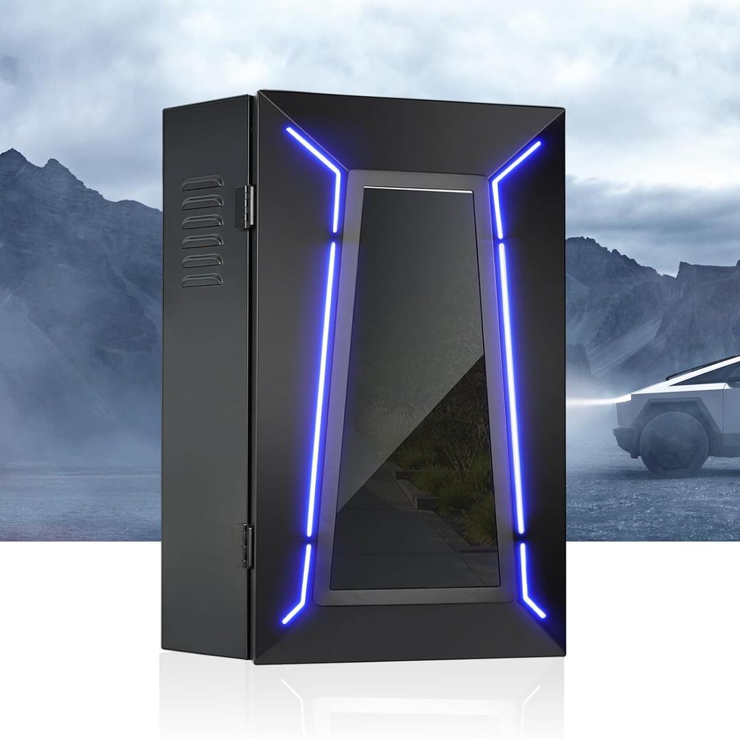 Lockable EV Charger Box with LED Light Fit for Tesla Gen 3 Model Y/3/S/X, Indoor/Outdoor Heavy Duty Enclosure Electric Vehicle Car Charging Cover Protector Box