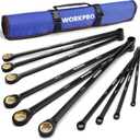 WORKPRO Extra Long Ratcheting Wrench Set, 10-Piece Anti-Slip Double Box Wrenches Set, Metric 8-19 mm, 72-Teeth, Cr-V Steel and Black Electrophoretic Coating Wrenches with Rolling Pouch