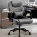 Executive Office Chair PU,Leather Office Chair with Wheels,360 Swivel Rolling Chair with Padded Arms,Ergonomic Computer Chair with Lumbar Support for Short People Use (Grey)