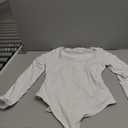 REORIA Women's Sexy Lace Scoop Neck Long Sleeve Double Lined Layering Slim Bodysuit Tops (Large, White)