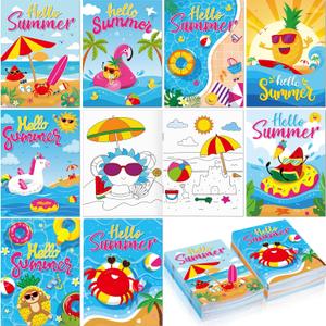 120 Pcs Summer Beach Coloring Books for Kids Bulk Summer Beach Themed Party Favors Mini Coloring Book Party Favors with Flamingo Watermelon student end of year gift