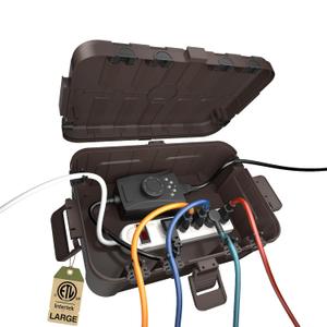 Flemoon Outdoor Electrical Box Waterproof, IP54 Waterproof Extension Cord Cover, Protect Outlet, Plug, Socket, Timer, Power Strip, Holiday Light, Large Weatherproof Connection Box, Brown