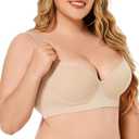 Women's Plus Size Bra Seamless Deep V Support Soft Underwire Push-up Bras Adjustable Straps Bralette (Brown, Size 46)