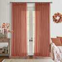 Farmhouse Terracotta Linen Curtains 102 Inches Long for Living Room Pinch Pleated Drape with Hooks Rings for Track System Light Filtering 102 Inch Curtain for Bedroom Sliding Patio Door 2 Panels