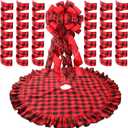 Syhood Christmas Tree Topper Bow Buffalo Plaid Christmas Tree Topper Large Christma Decoration with Bows Ribbon Xmas Plaid Skirt Ornament(Red and Black)