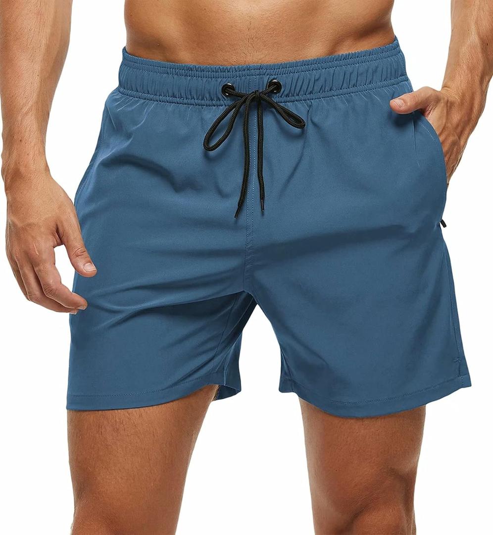 Tyhengta Men's Swim Trunks Quick Dry Beach Shorts with Zipper Pockets and Mesh Lining (Blue, XL)
