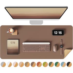 YSAGi Double-Sided Desk Pad, 31.5"x15.7"Leather Desk Mat, Eco Cork Desk Pad Protector,Large Mouse Pad,Waterproof Desk Blotter for Office/Home(Coffee)