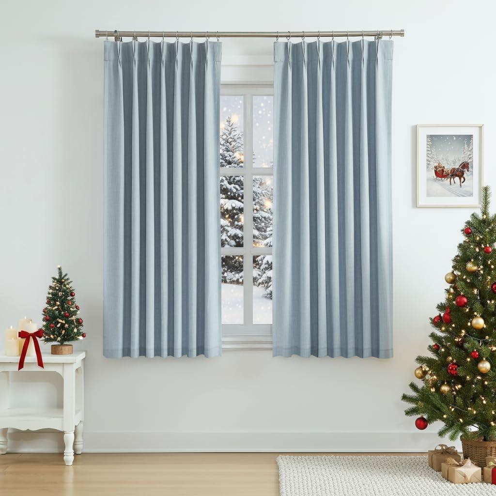 WEST LAKE 63 Inch Dusty Blue Bailey Pinch Pleated Full Blackout Curtains with Liners, Modern Textured Drapes with Backtabs Hooks, Thermal Insulating Window Treatment for Bedroom Living Room, 40"Wx63"Lx2