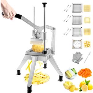 VEVOR Commercial Vegetable Chopper w/ 4 Replacement Blades, Stainless Steel French Fry Cutter Potato Dicer & Fruit Slicer for Restaurants & Home Kitchen (Chopper 4 Blades)