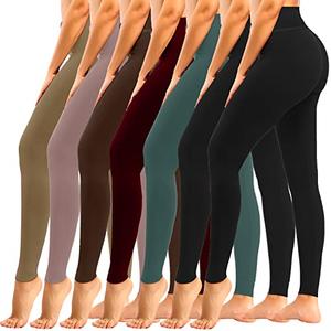 yeuG 6 Pack High Waisted Leggings for Women Tummy Control Soft Workout Yoga Pants Full Length & Capri(Black,Green,Wine,Coffe,Rosy,Mocha,XX-Large-3X-Large)
