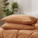 MooMee Bedding Pillowcases Pack of 2 100% Washed Cotton Linen Like Textured Breathable Durable Soft Comfy (Solid Dark Orange, King)